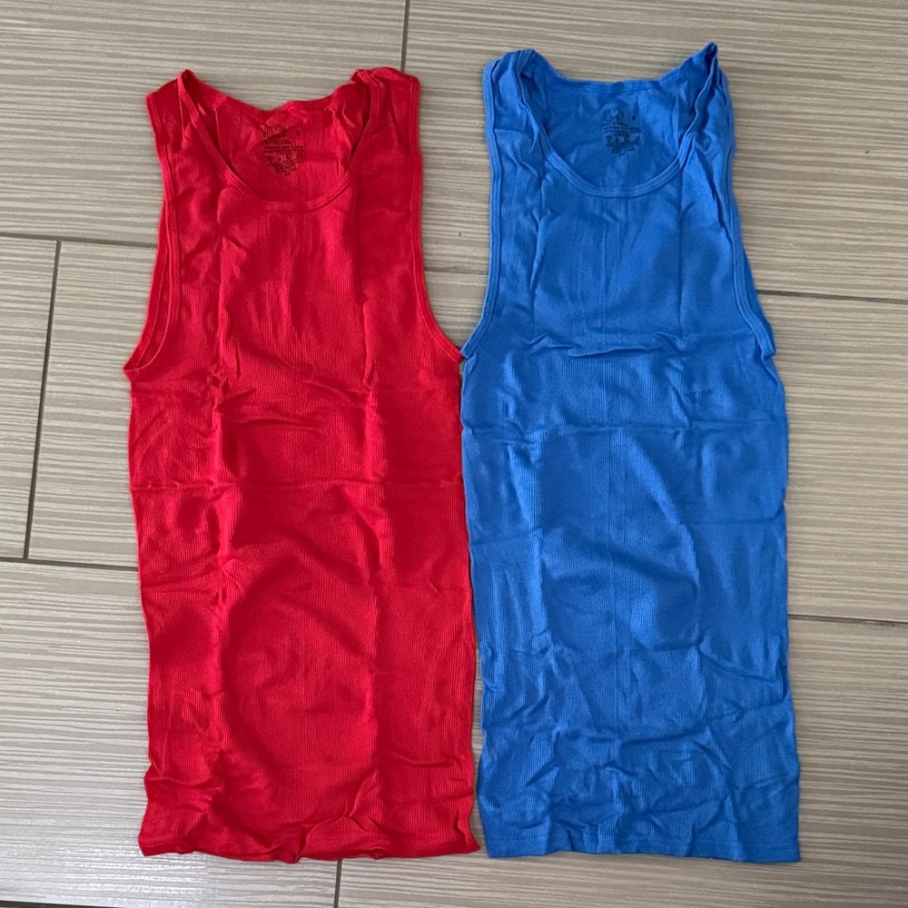 Fruit of the Loom Men’s Red and Blue Soft Ribbed Undershirts. Tag free - Medium